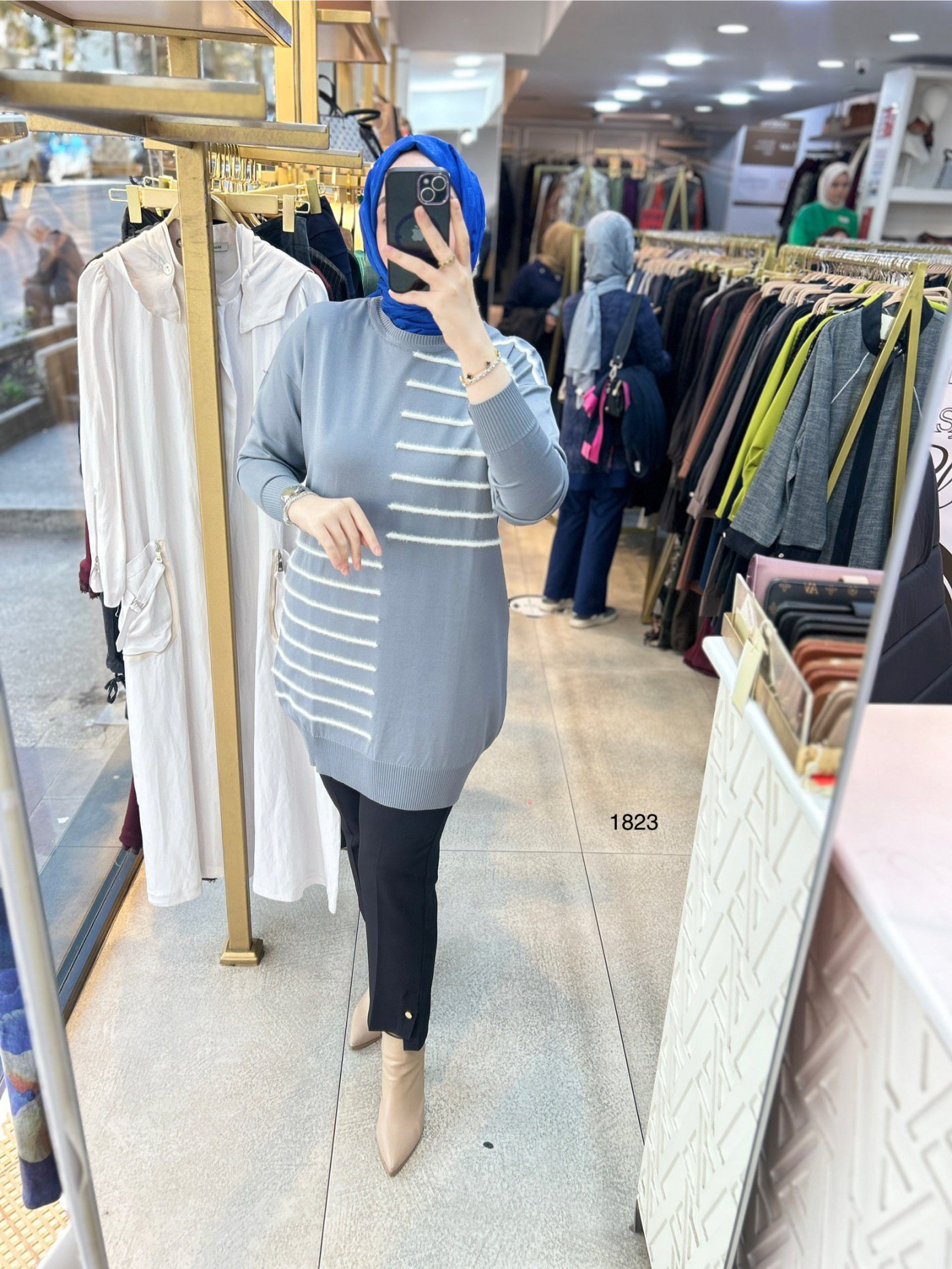 1823 DÜZ ÇİZGİ ÇAPRAZ DETAYLI TRİKO TUNİK