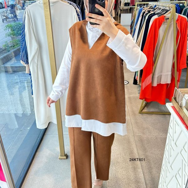 24KT601 Armine Trend Nubuk Kumaş 3'lü Takım - Görsel 2