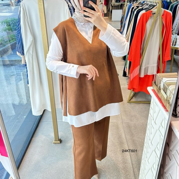 24KT601 Armine Trend Nubuk Kumaş 3'lü Takım - Görsel 1