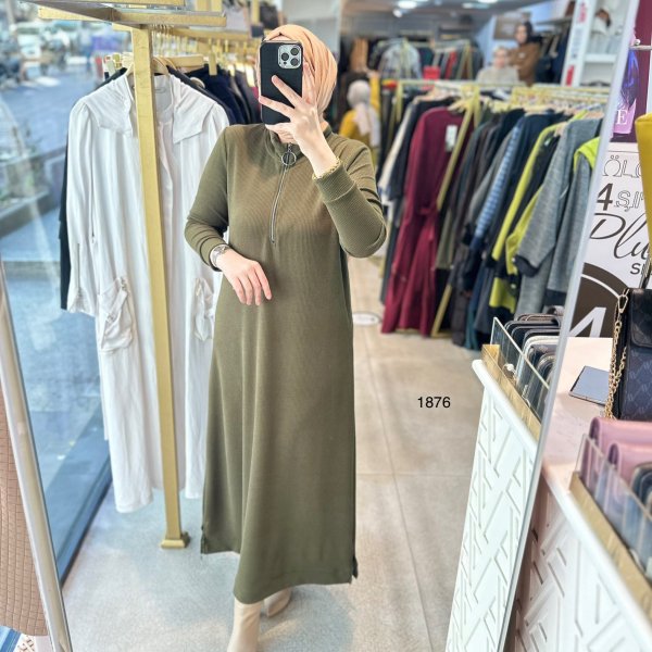 1876 Ön Fermuarlı Elbise - Görsel 9