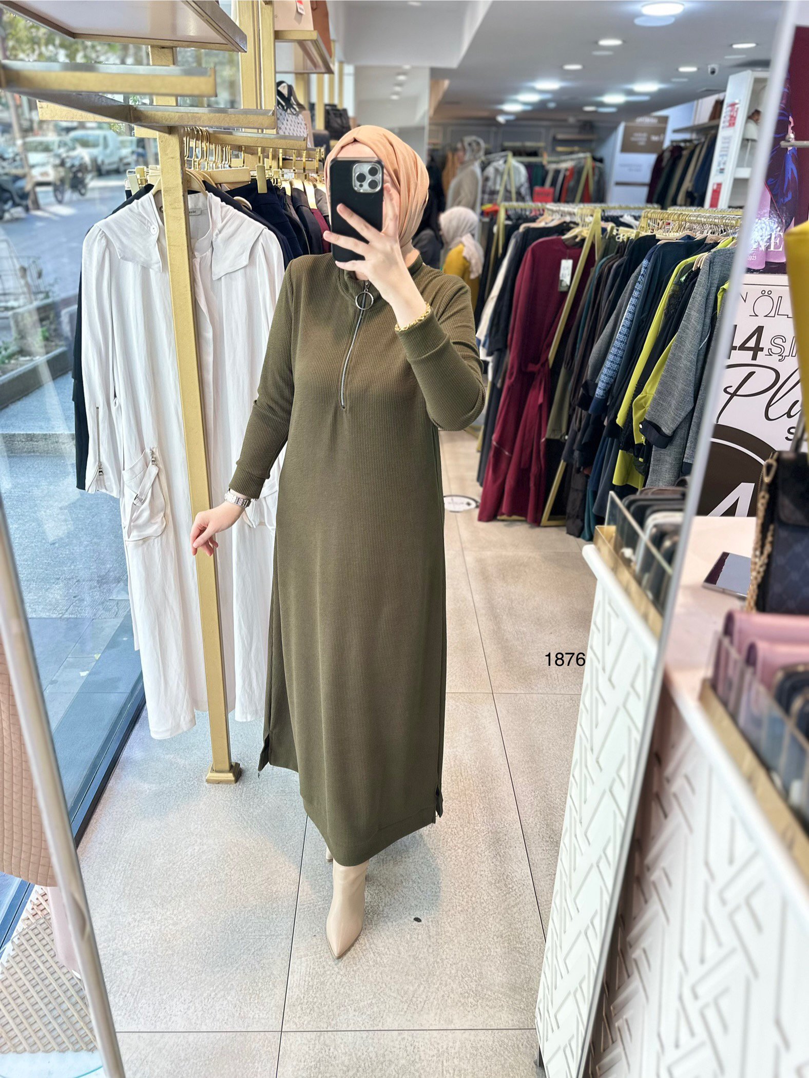 1876 Ön Fermuarlı Elbise - Görsel 10