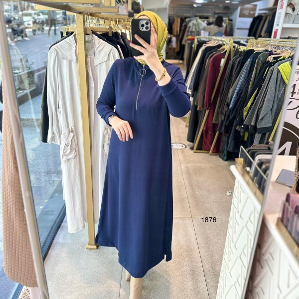 1876 Ön Fermuarlı Elbise - Görsel 1