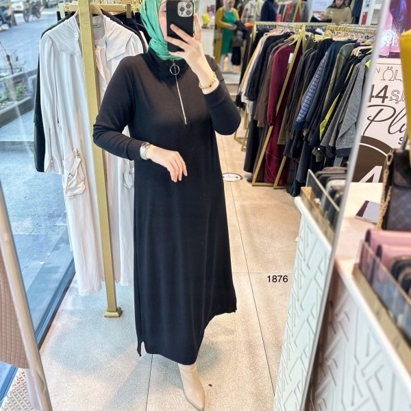 1876 Ön Fermuarlı Elbise - Görsel 5