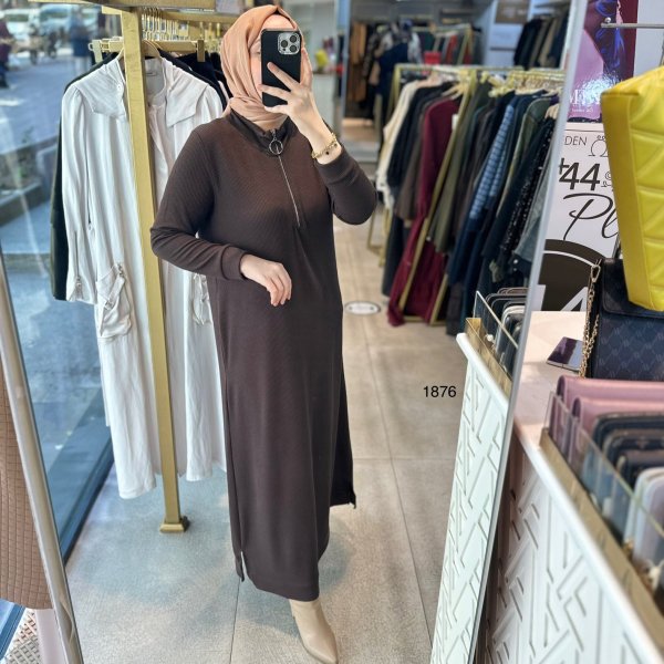 1876 Ön Fermuarlı Elbise - Görsel 7