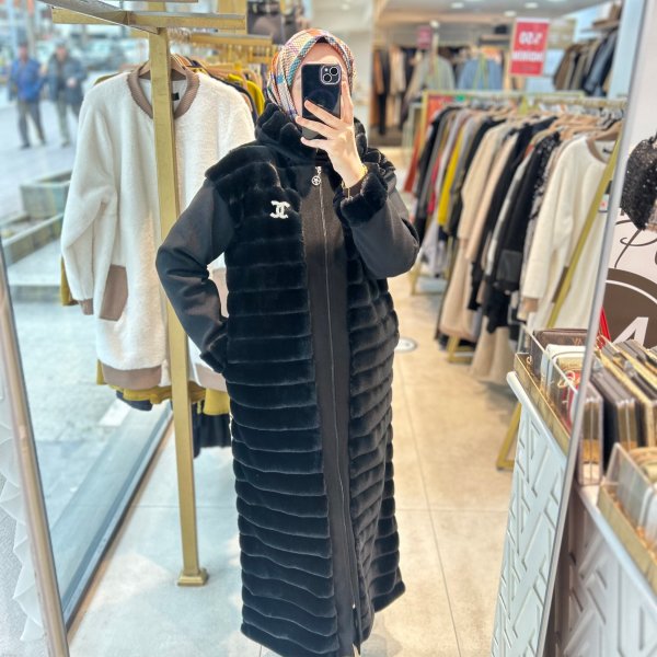 6514 Chanel Broşlu Angora Kaban - Görsel 4