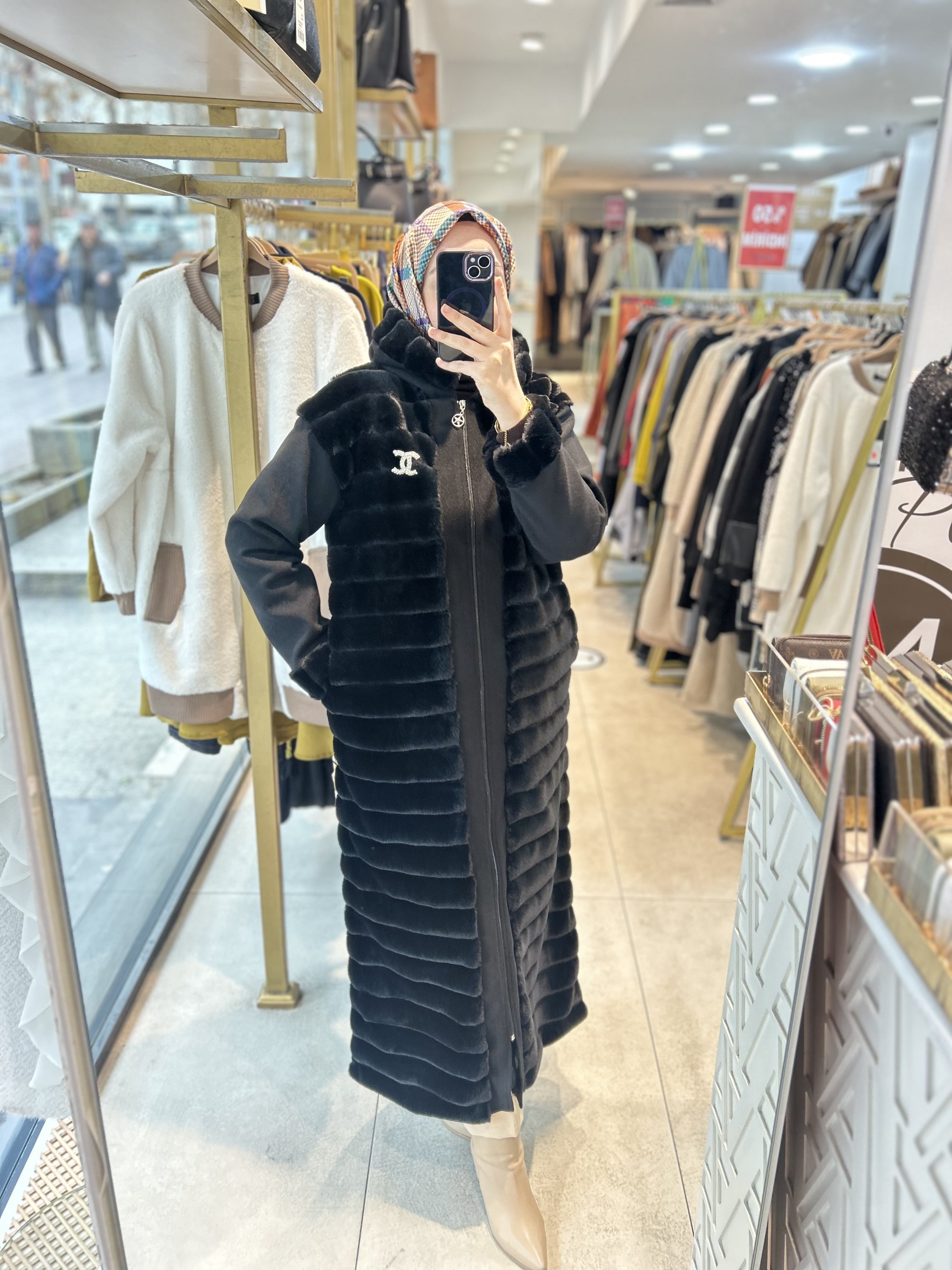 6514 Chanel Broşlu Angora Kaban - Görsel 4