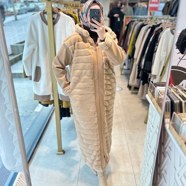 6514 Chanel Broşlu Angora Kaban - Görsel 6