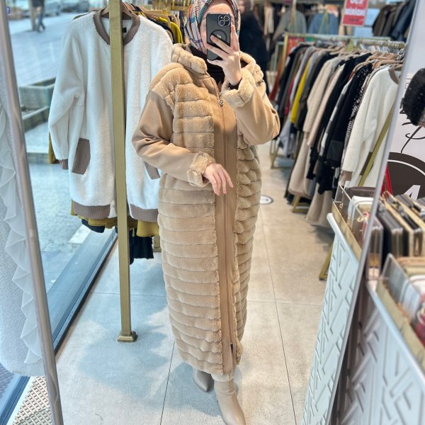 6514 Chanel Broşlu Angora Kaban - Görsel 5