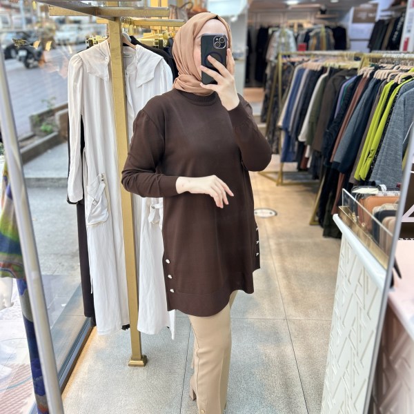 1130  Yan Düğme Detaylı Tunik - Görsel 4