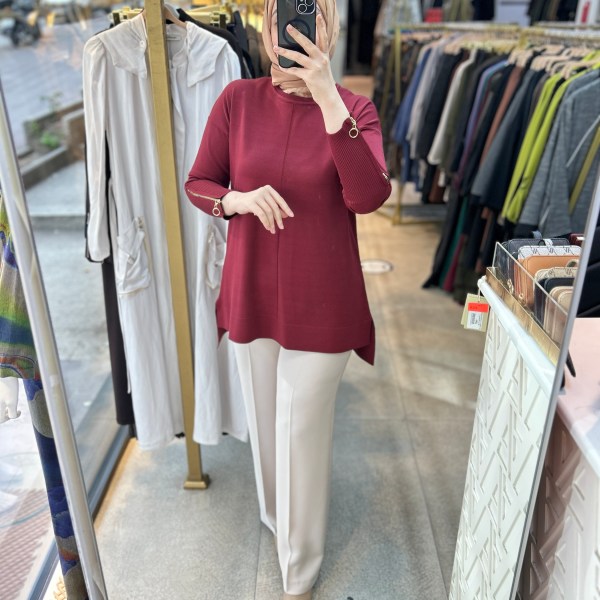 0333 Kol Fermuar Detaylı Tunik - Görsel 1