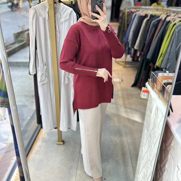 0333 Kol Fermuar Detaylı Tunik - Görsel 4