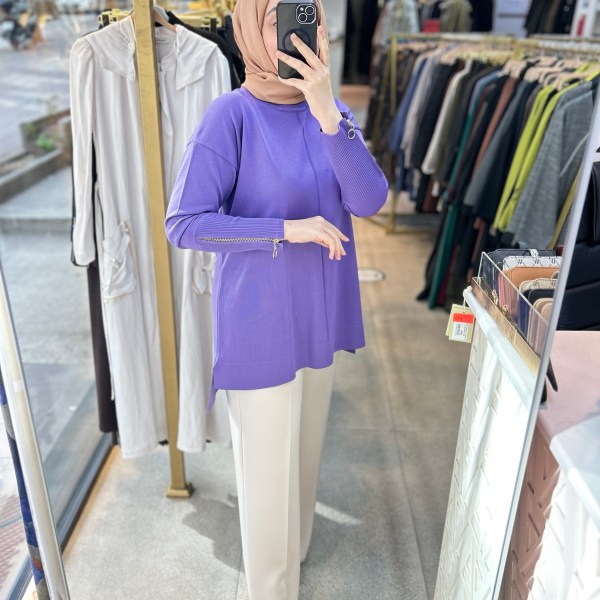 0333 Kol Fermuar Detaylı Tunik - Görsel 11