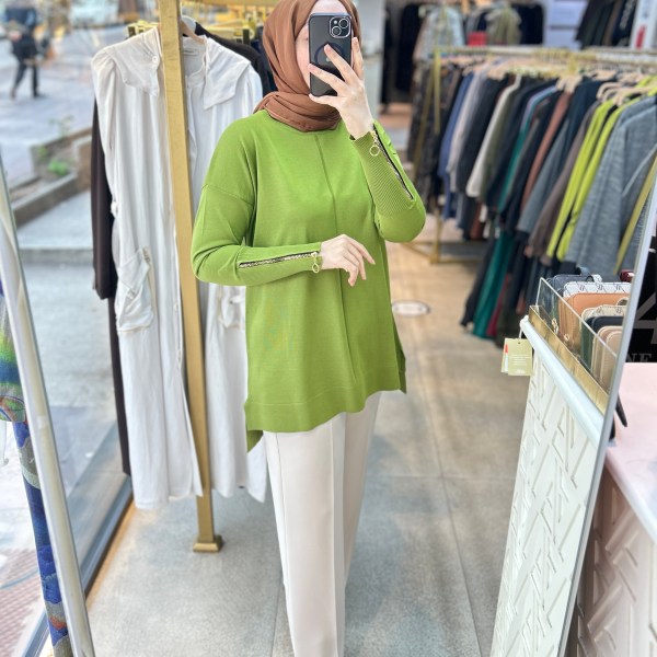 0333 Kol Fermuar Detaylı Tunik - Görsel 18