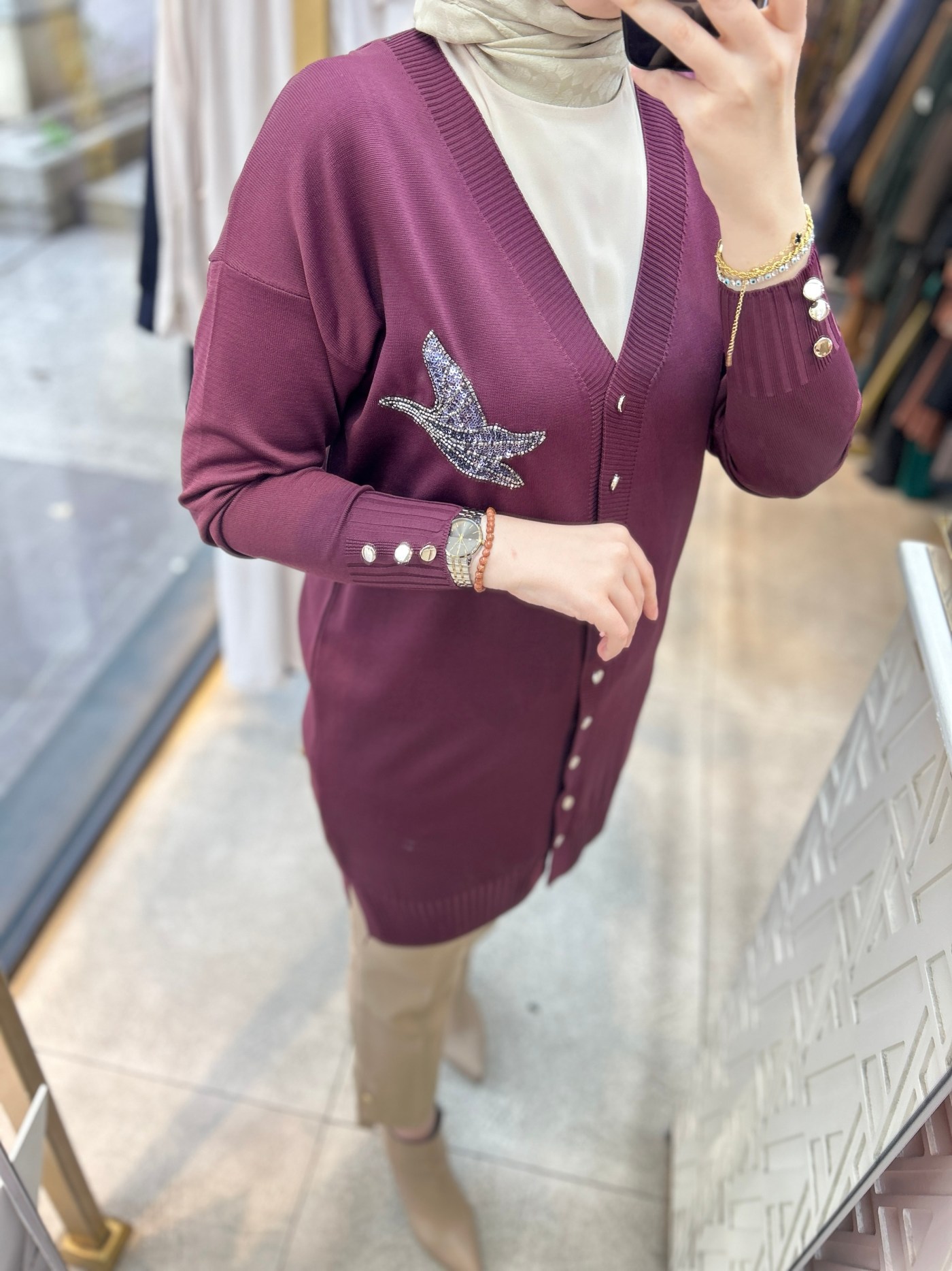 3207 Kuş Detaylı Tunik