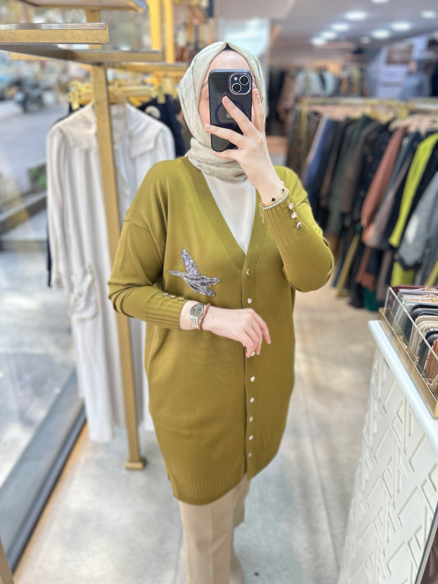 3207 Kuş Detaylı Tunik