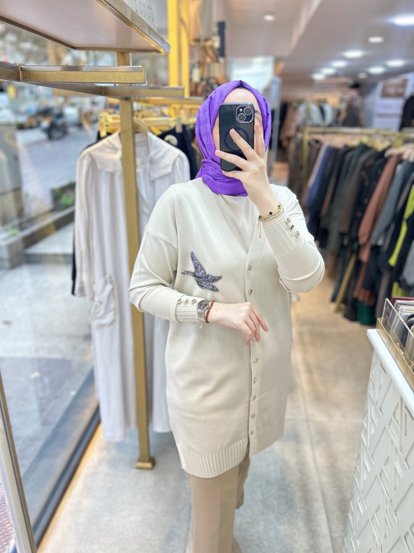 3207 Kuş Detaylı Tunik