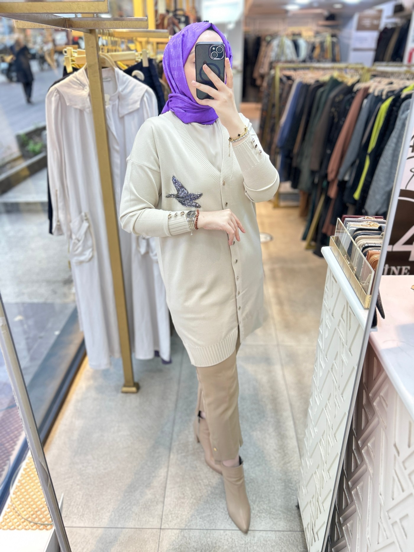 3207 Kuş Detaylı Tunik