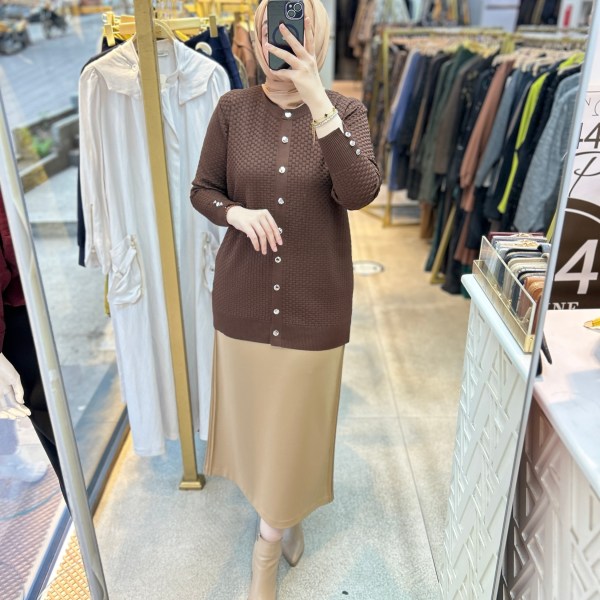 1705 KENDİSİNDEN DESENLİ TRİKO HIRKA - Görsel 3