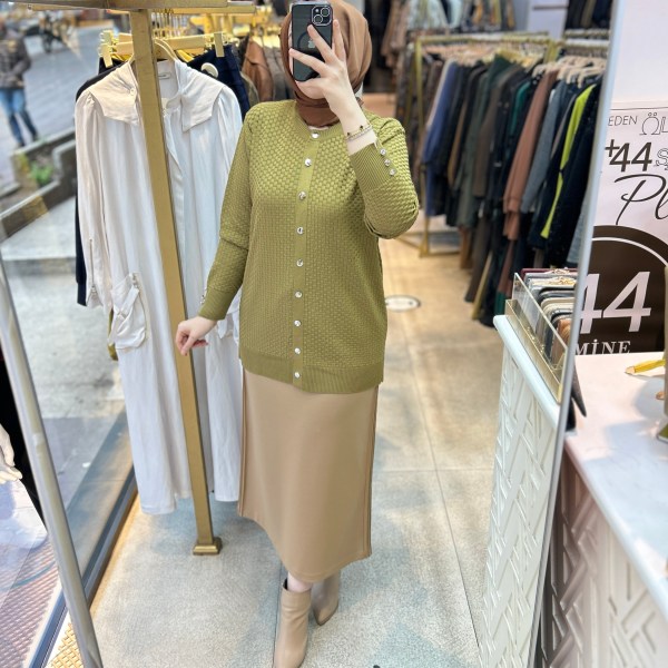 1705 KENDİSİNDEN DESENLİ TRİKO HIRKA - Görsel 28