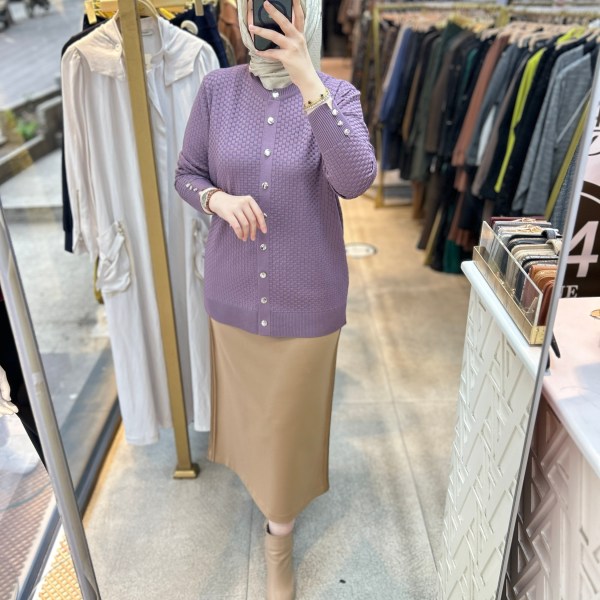 1705 KENDİSİNDEN DESENLİ TRİKO HIRKA - Görsel 19