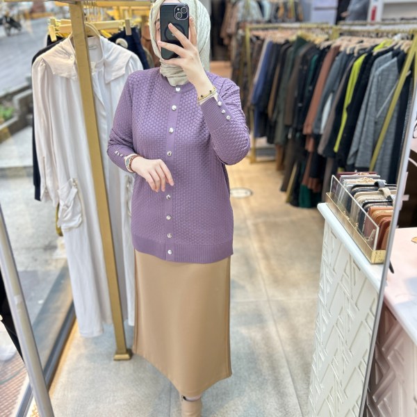 1705 KENDİSİNDEN DESENLİ TRİKO HIRKA - Görsel 18