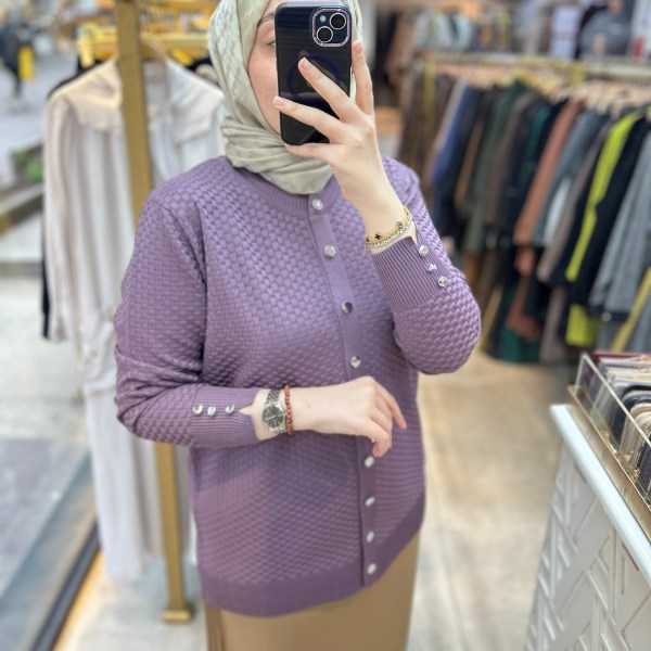 1705 KENDİSİNDEN DESENLİ TRİKO HIRKA - Görsel 15