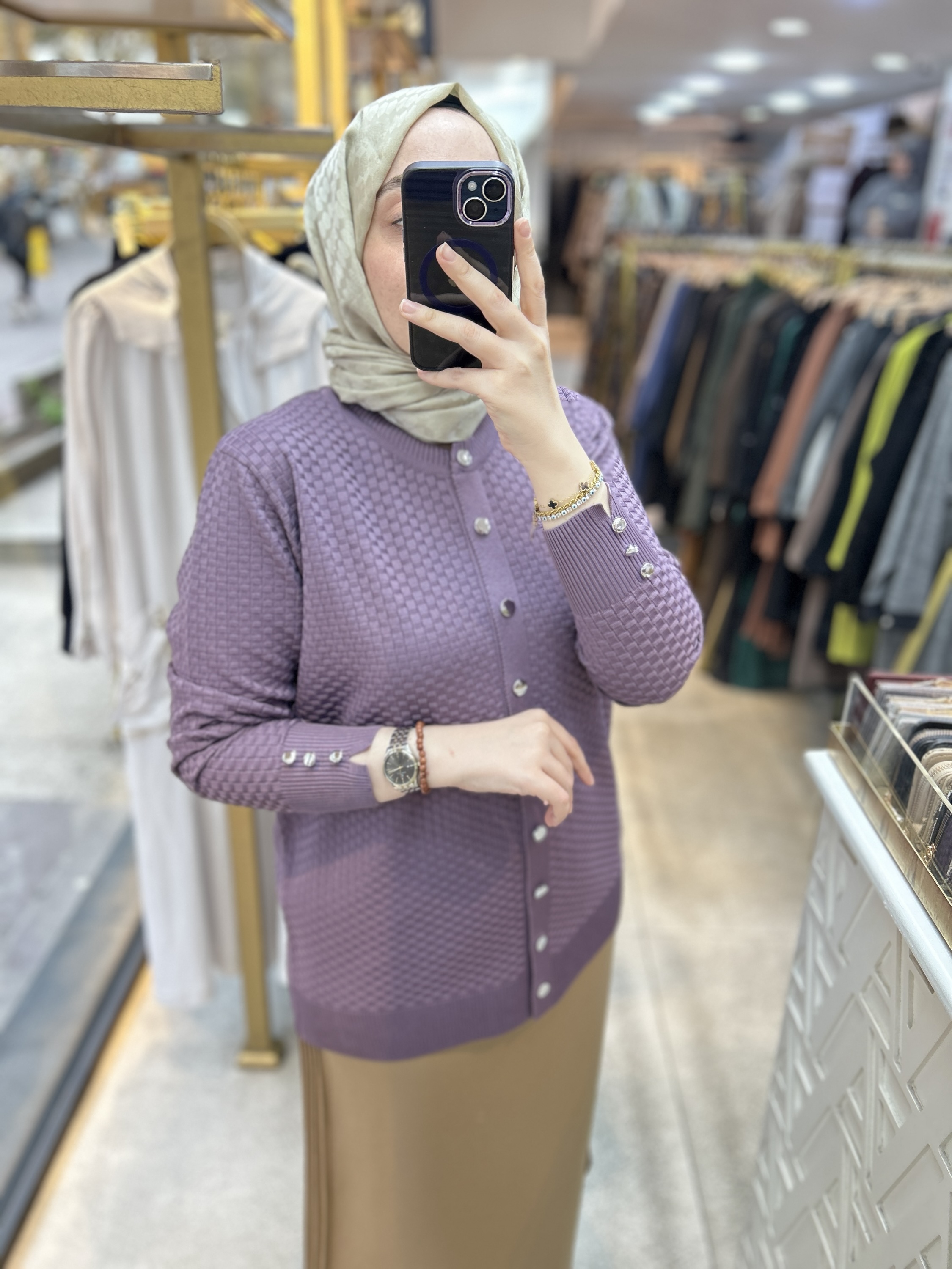 1705 KENDİSİNDEN DESENLİ TRİKO HIRKA - Görsel 15