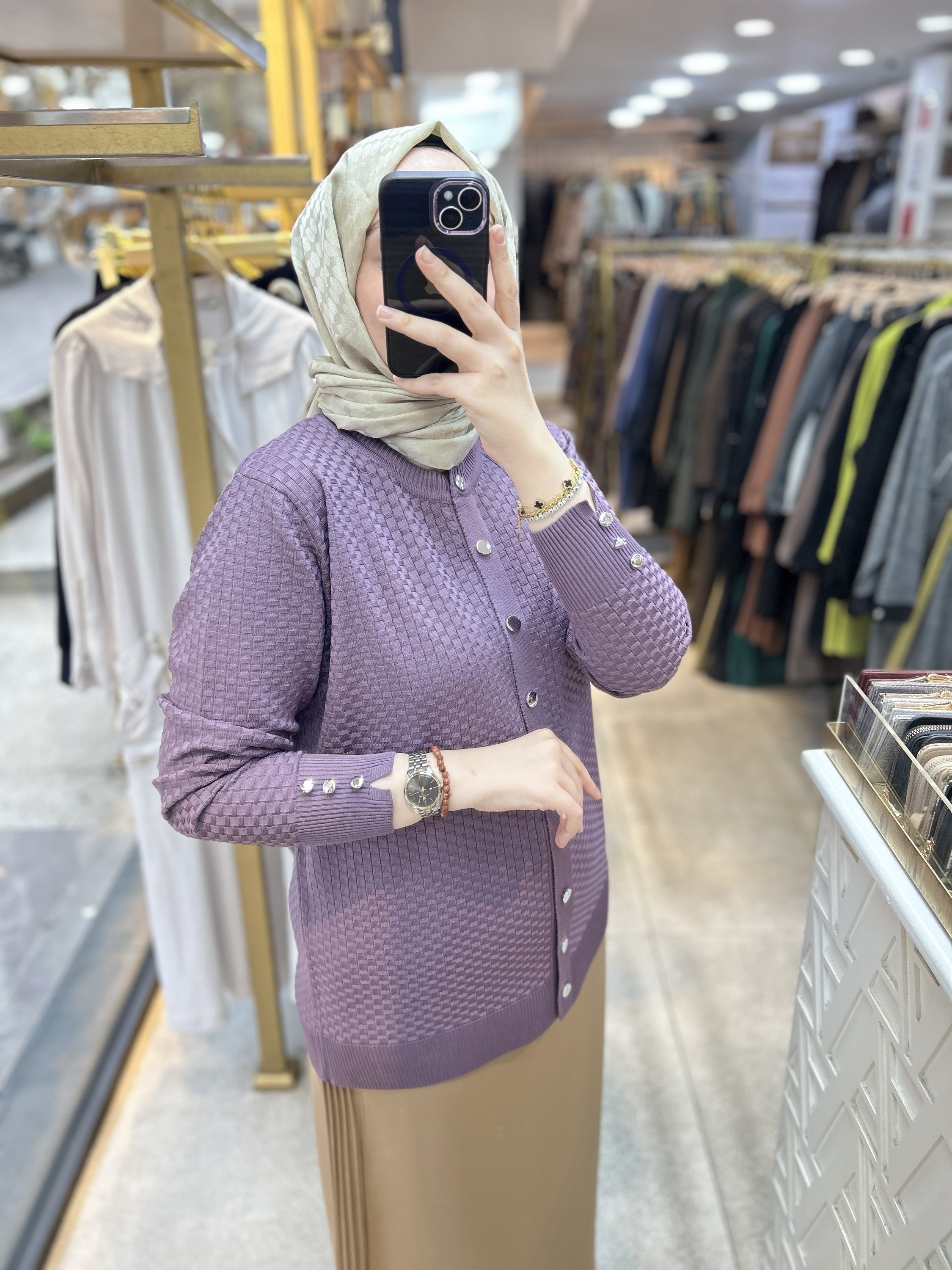 1705 KENDİSİNDEN DESENLİ TRİKO HIRKA - Görsel 14