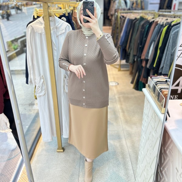 1705 KENDİSİNDEN DESENLİ TRİKO HIRKA - Görsel 13