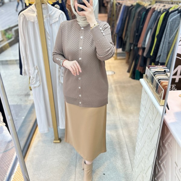 1705 KENDİSİNDEN DESENLİ TRİKO HIRKA - Görsel 12