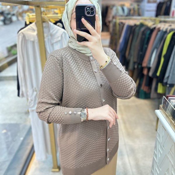 1705 KENDİSİNDEN DESENLİ TRİKO HIRKA - Görsel 8