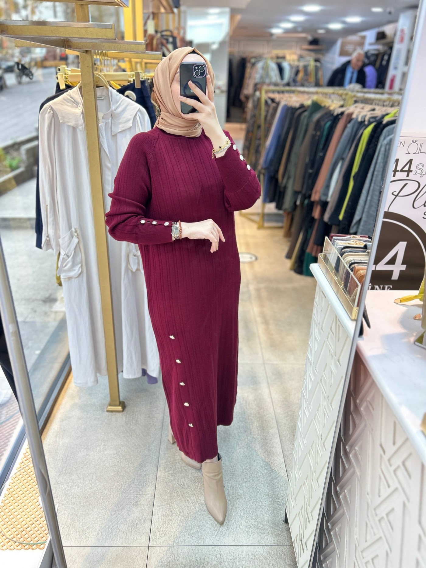 9004 Düğme Detaylı Elbise