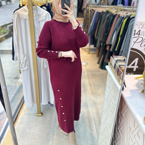 9004 Düğme Detaylı Elbise - Görsel 14