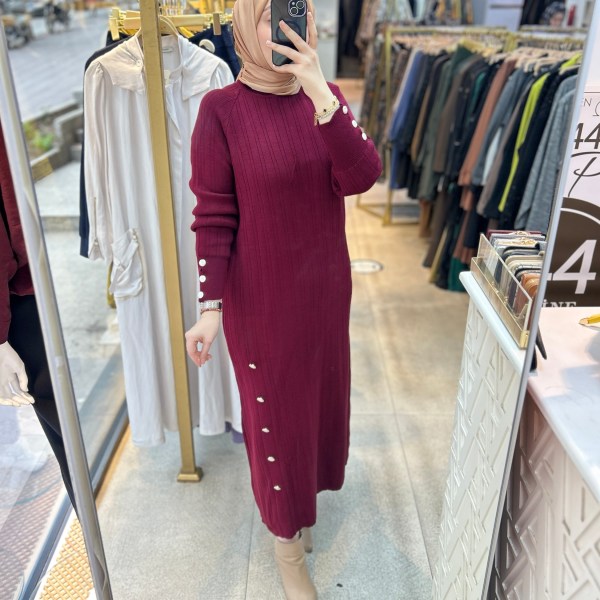 9004 Düğme Detaylı Elbise - Görsel 19