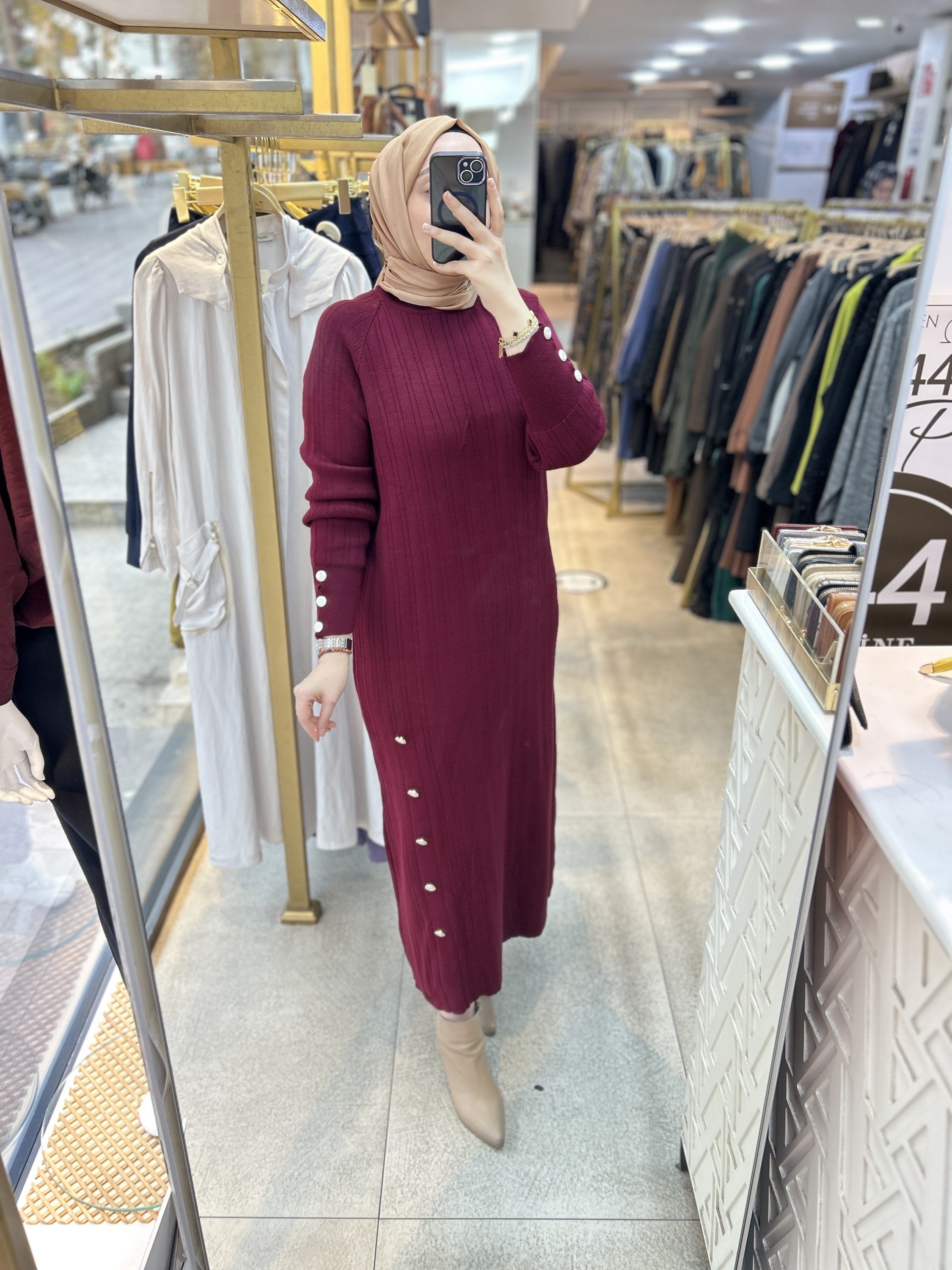 9004 Düğme Detaylı Elbise - Görsel 19