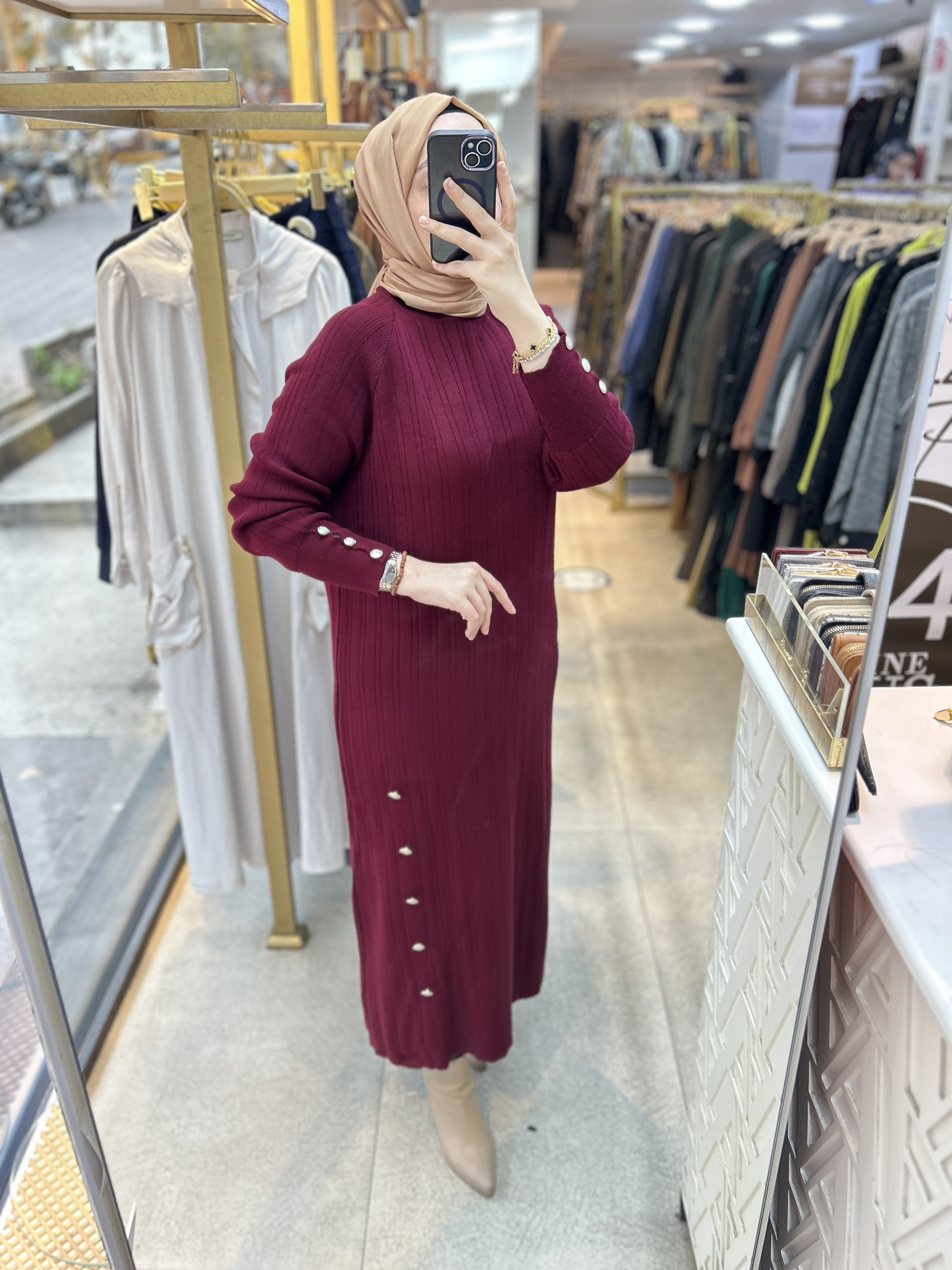 9004 Düğme Detaylı Elbise - Görsel 16