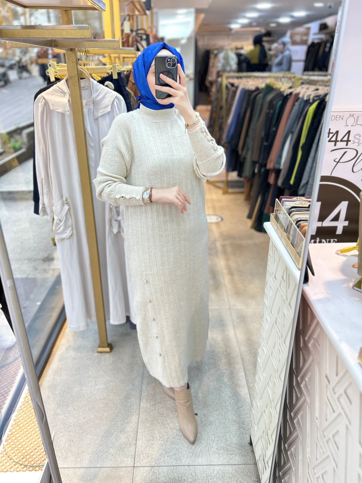 9004 Düğme Detaylı Elbise