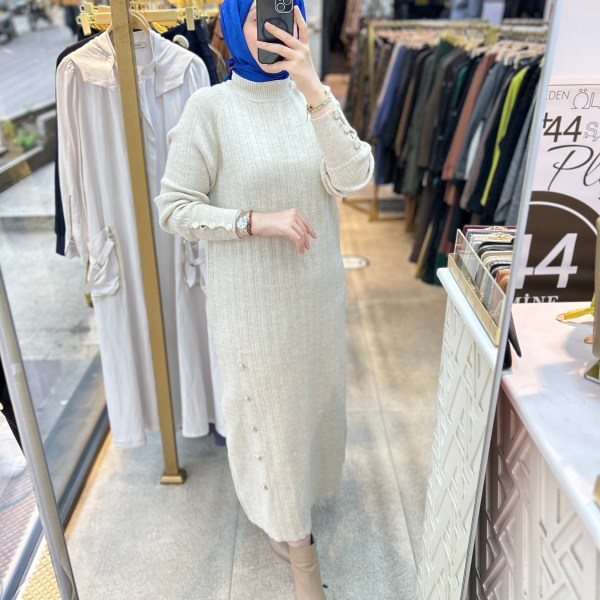 9004 Düğme Detaylı Elbise - Görsel 12