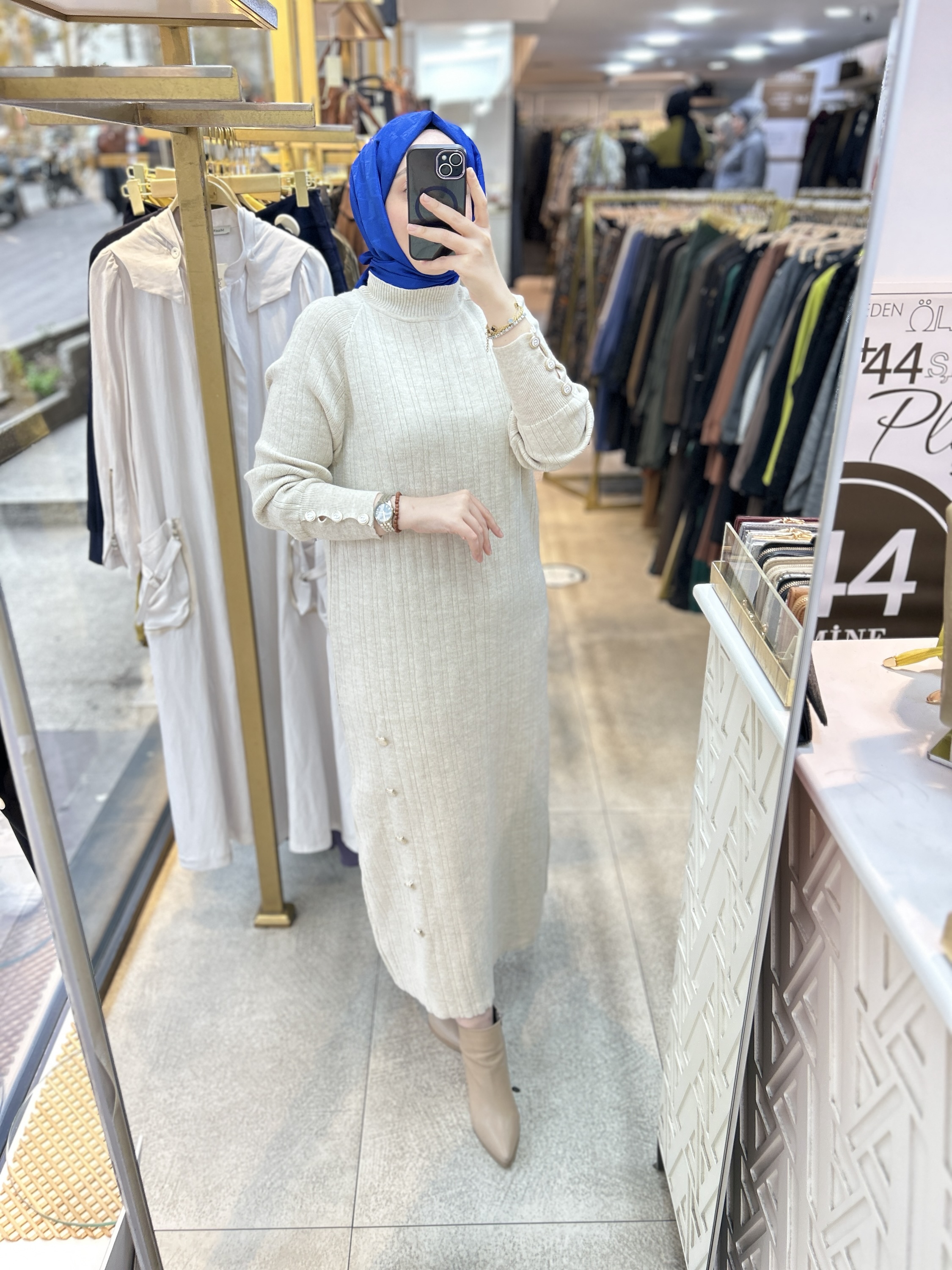 9004 Düğme Detaylı Elbise - Görsel 12