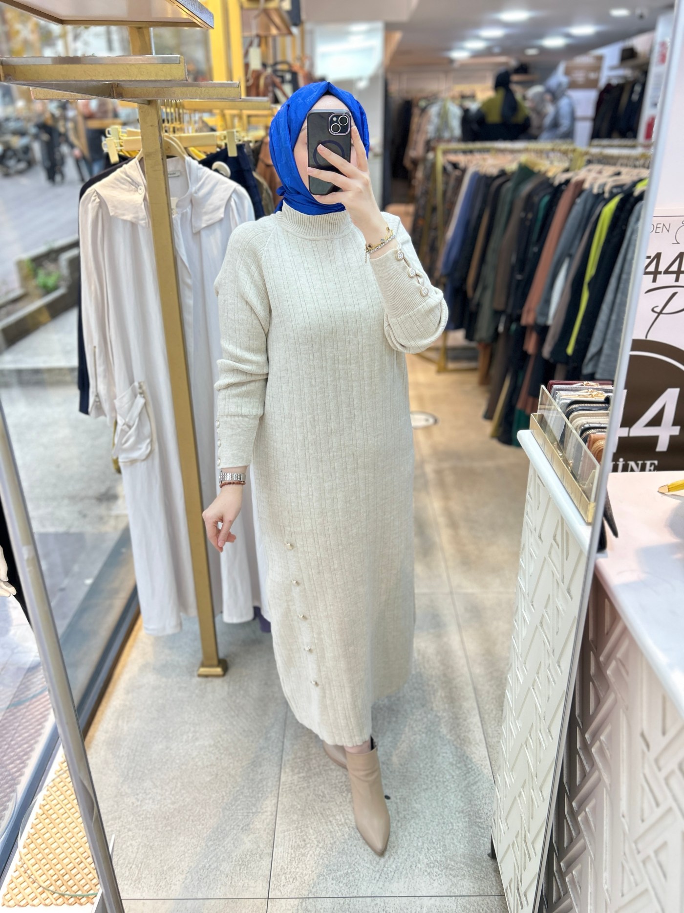 9004 Düğme Detaylı Elbise