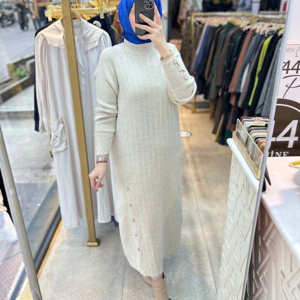 9004 Düğme Detaylı Elbise - Görsel 13