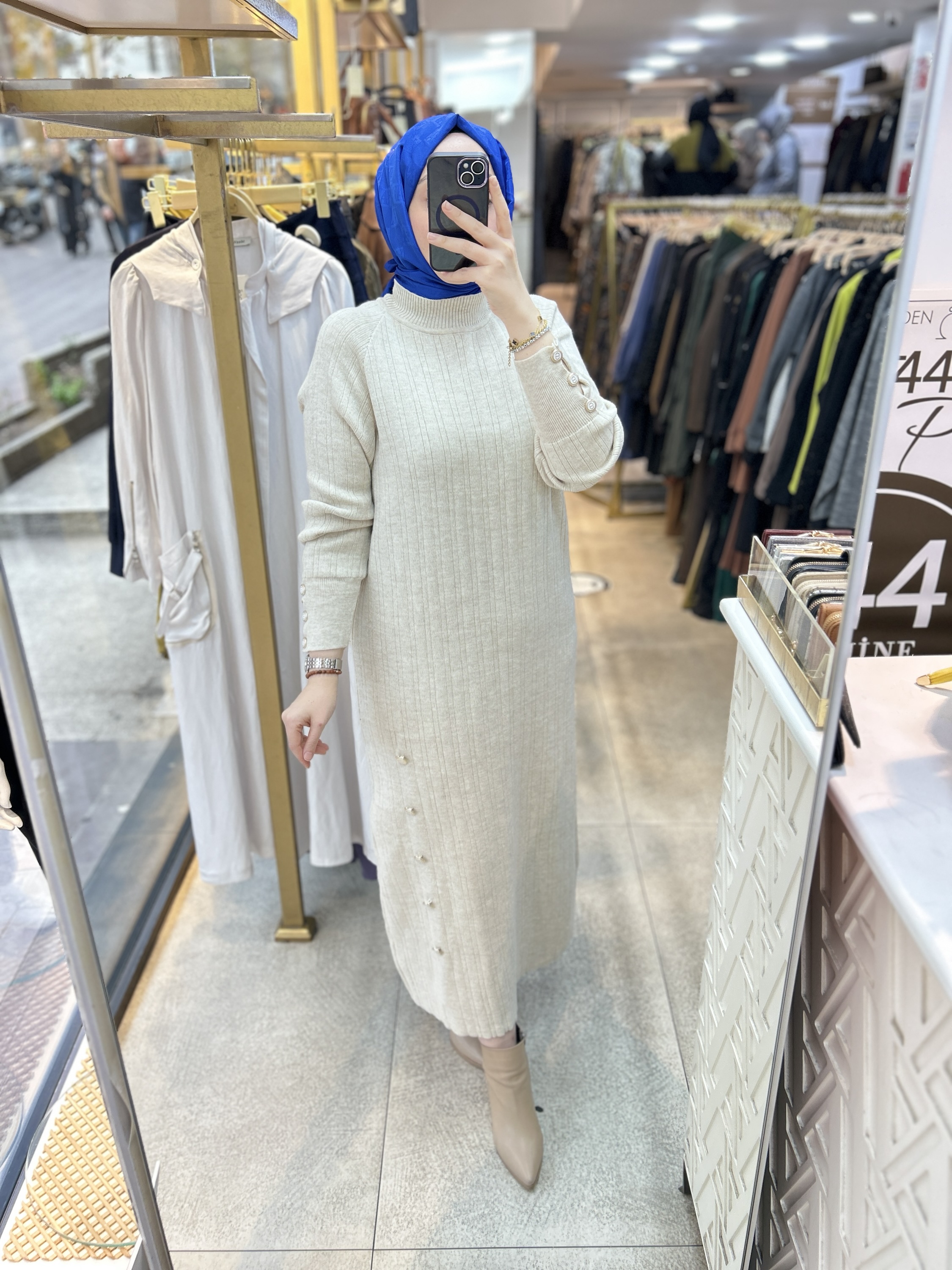 9004 Düğme Detaylı Elbise - Görsel 13