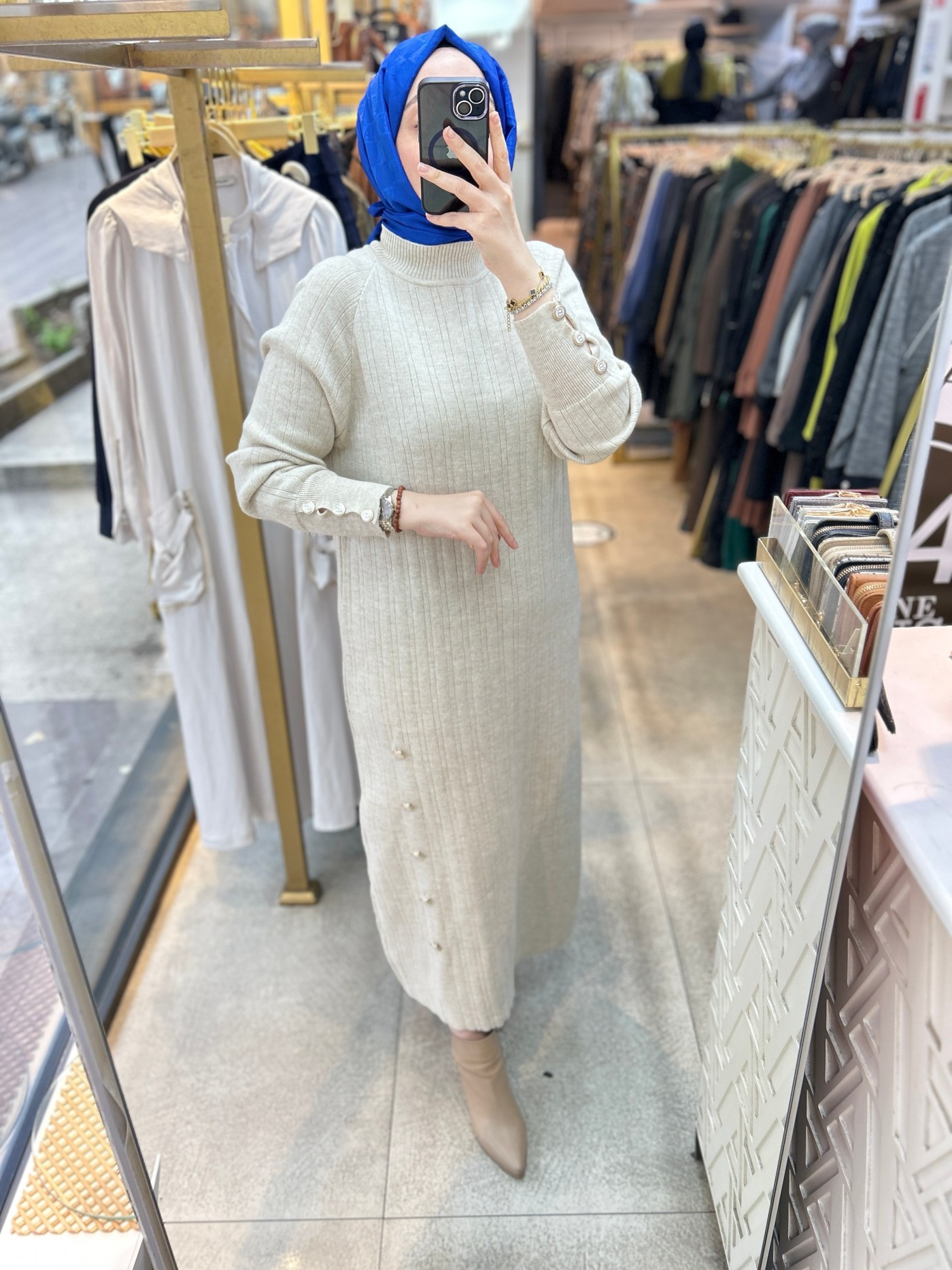 9004 Düğme Detaylı Elbise