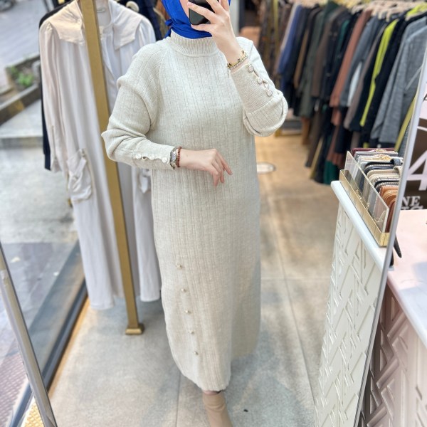 9004 Düğme Detaylı Elbise - Görsel 17