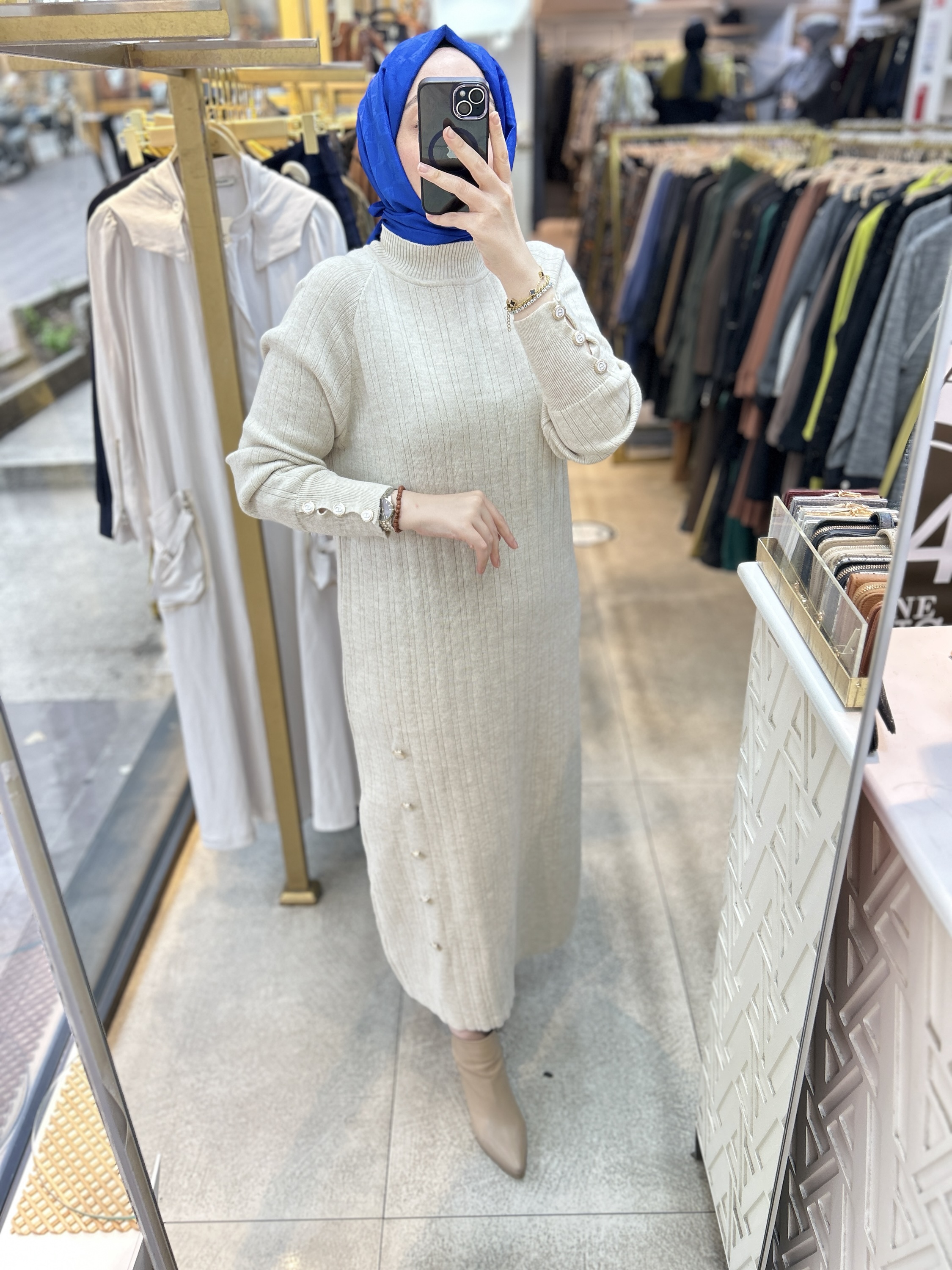 9004 Düğme Detaylı Elbise - Görsel 17