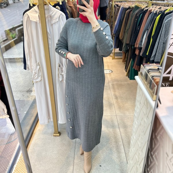 9004 Düğme Detaylı Elbise - Görsel 8