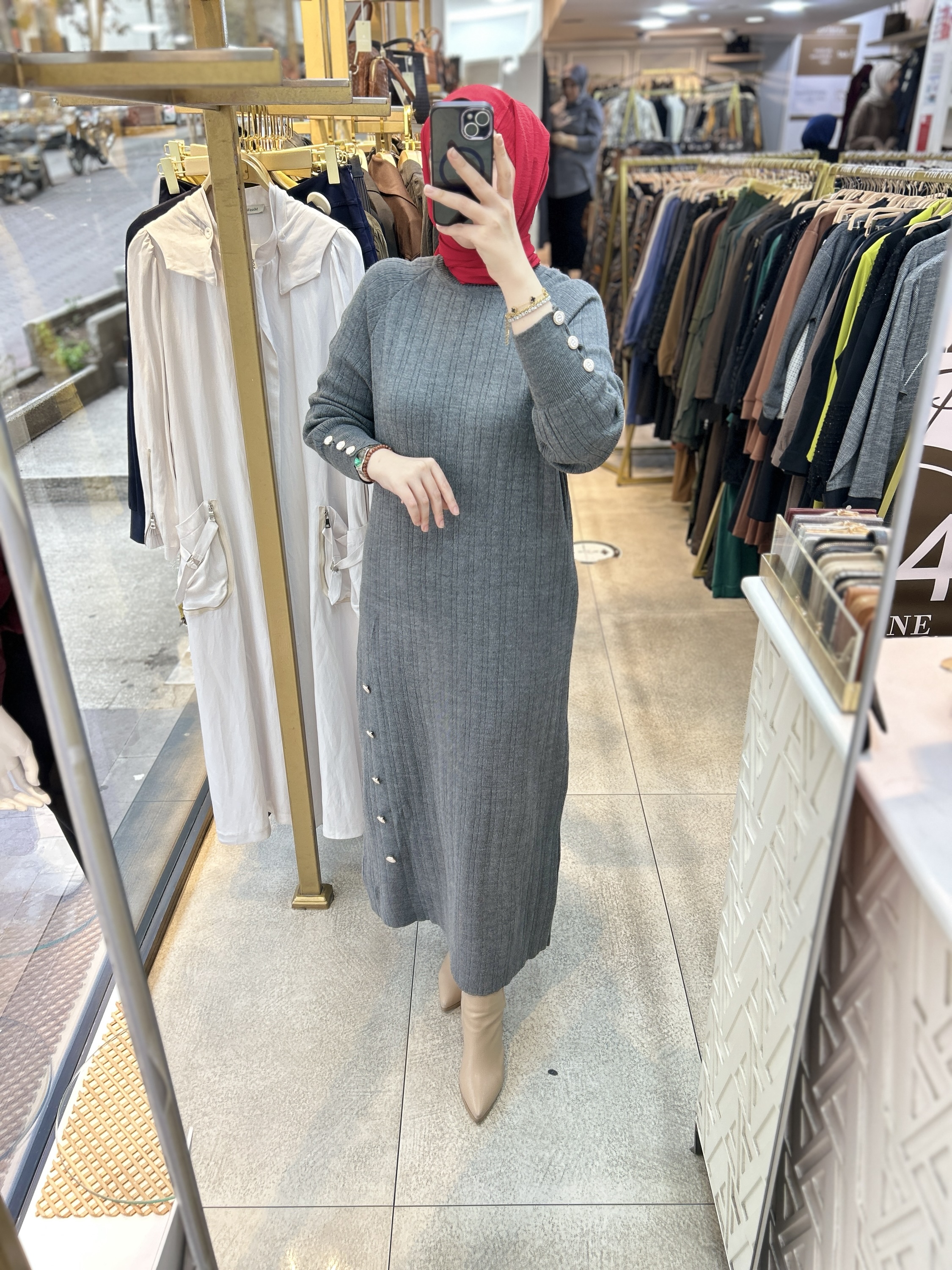 9004 Düğme Detaylı Elbise - Görsel 8