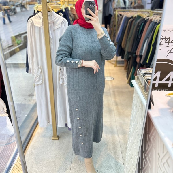 9004 Düğme Detaylı Elbise - Görsel 5