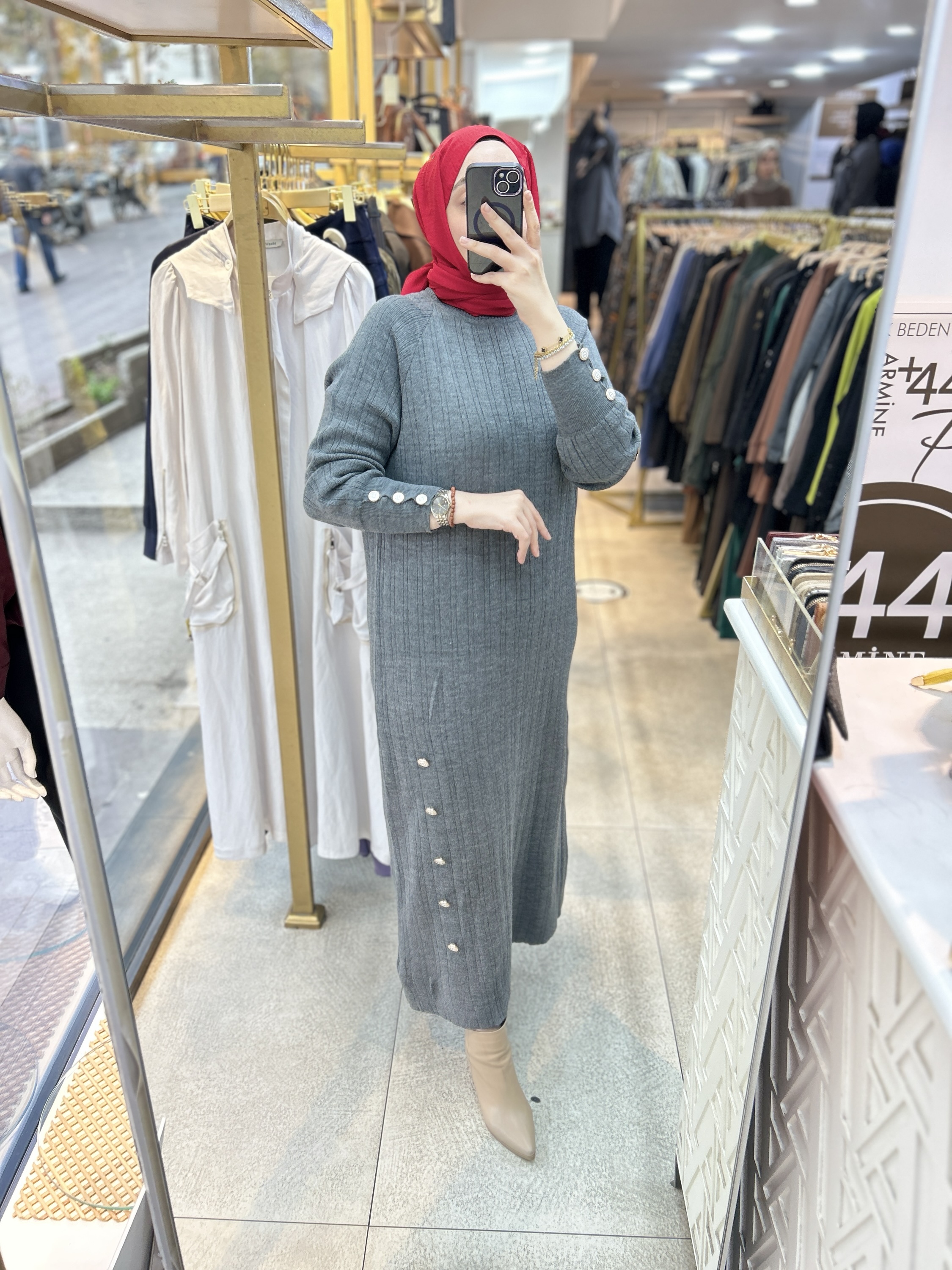 9004 Düğme Detaylı Elbise - Görsel 5