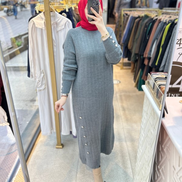 9004 Düğme Detaylı Elbise - Görsel 4